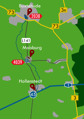 Übersicht Karte der befahrbaren Este zwischen Hollenstedt und Buxtehude