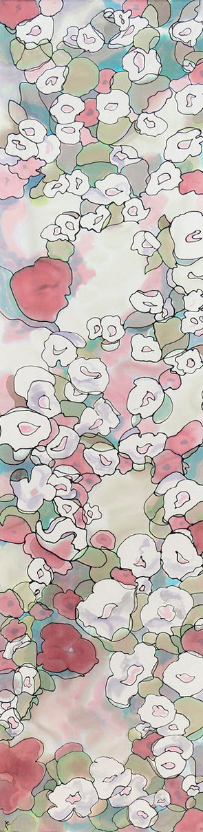 "White flowers 2"silk painting, 180x45.