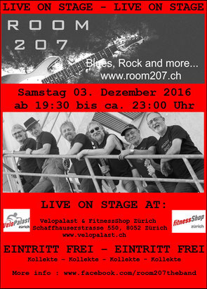 ROOM 207, Nightshopping Velopalast Fitness-Shop Zürich Zürich-Seebach,  Zürcher Bluesband, Bluesband Zürich, Blues Zürich, Kai Bachmann, Mark Schneiter, Kurt Zaugg, Franz Varga, Josef Varga, Ruedi Kasper, Blues Rock and more