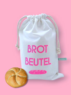Brotbeuel mit Aufdruck weiß neonpink