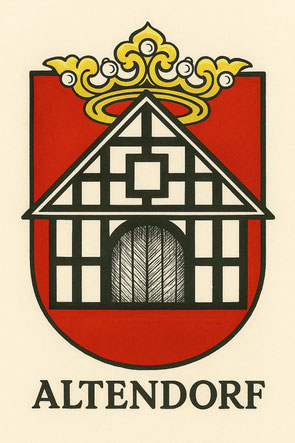 Das von Kurt Schweder entworfene Stadtteilwappen von Altendorf erinnert an den Königsoberhof Ehrenzell