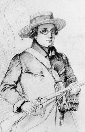 Jäger Friedrich Schwab, gezeichnet von Georg Balder. Repr. aus Biel Stadtgeschichliches Lexikon, 1999, S. 384