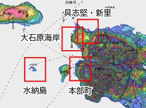 大石原海岸の位置（国土地理院10mDEM使用）