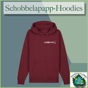 Hochwertiger Hoodie in Burgundy mit weiß gesticktem „Schobbelapapp“-Schriftzug und Schoppenglas-Motiv – Teil der Streetwear-Kollektion von Rhoihesse on Tour für Rheinhessen-Liebhaber.