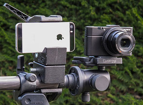 Testaufbau IPHONE SE versus SONY RX100 M2, Ansicht von vorn, Foto Klaus Schoerner