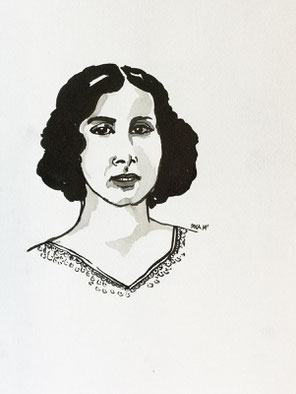 Maria, A4, Tusche auf Aquarellpapier, Preis gerahmt , VERKAUFT
