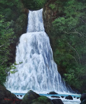 油彩 乗政大滝 躍動的な風景 - 霊峰 池畔 澄流