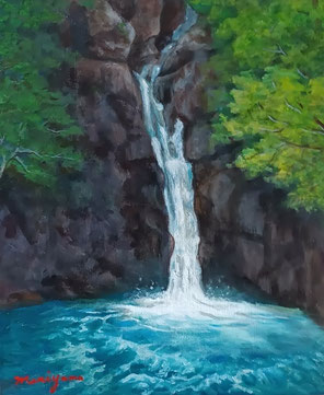 油彩 乗政大滝 躍動的な風景 - 霊峰 池畔 澄流