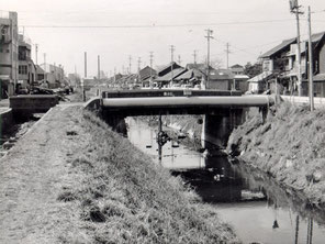 埋め立て前年、昭和46年撮影の御用水(左)。右は黒川。(名古屋堀川ライオンズクラブ資料集より)