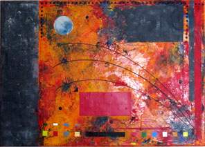 daluz Composition géométrique abstraite aux formes colorées inspiration Kandinsky, Miró
