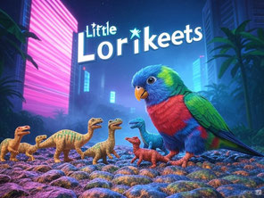 Little Lory playing with dinosaurs 