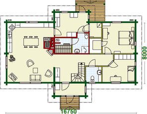 Einfamilienhaus - EG-Grundriss - : Wohnblockhaus mit oder ohne Sauna - Typ 176RI 