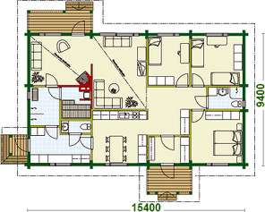 Massivholzhaus - Magdeburg - Wohnblockhaus - Grundriss - Blockhausbau  Ebenerdiges Einfamilienhaus -  Magdeburg - Halle - Holzbau - Holzhäuser aus Massivholz - Architektenhaus  - Blockbohlenhaus - Bungalow - Dessau