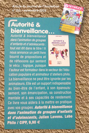 Journal de l'animation. Autorité et bienveillance. Julien Lavenu. LaboPhilo. Bienveillance éducative, éducation positive. Centre de loisirs. ACM. ALSH. BAFA. BAFD. DEJEPS. BPJEPS