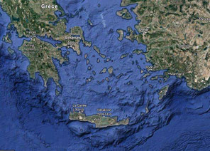 Vue satellite de la Grèce et des Cyclades