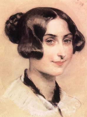 Porträtgemälde von Karoly Brocky (1807-1855): Elizabeth Barrett Browning