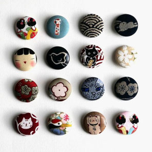 Broches rondes en tissus japonais