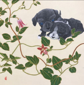 「にこいち」和紙、膠、岩絵具、墨、胡粉、金泥 S3