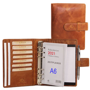 A5 Terminplaner Zeitplaner Ringbuchkalender Timer Leder Braun Reißverschluss