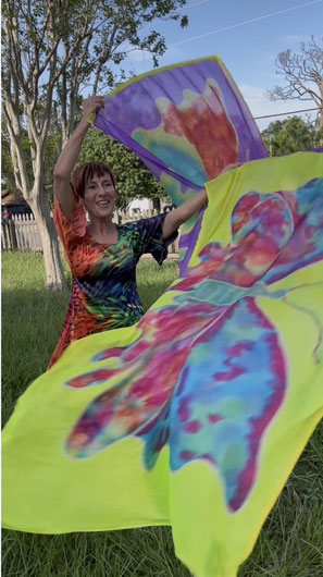colorful butterflies on silk flags