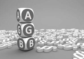 Ein Würfelstapel mit den Buchstaben "AGB".