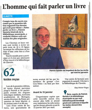 Article  sur Patrick dans le Sud Ouest