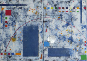 daluz Composition géométrique abstraite aux formes colorées inspiration Kandinsky et Miró
