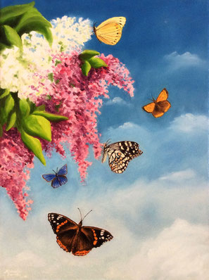 Schmetterlinge - Flieder- Kunstwerk - Ölgemälde