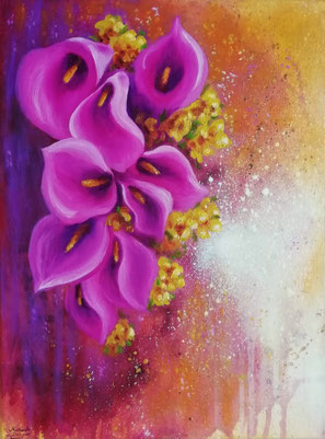 Blüten pink -Calla - Kunstwerk - Ölgemälde - Malerei