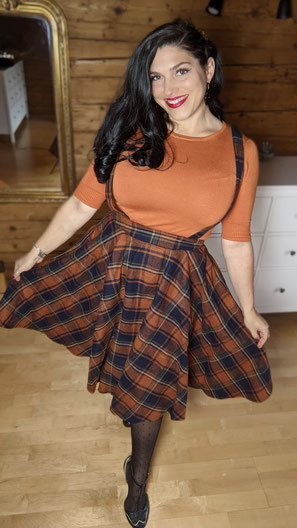 Serena Jean Collectif Chrissie Plain Knitted Top, Timeless London Sophie Skirt with Braces Navy Rust