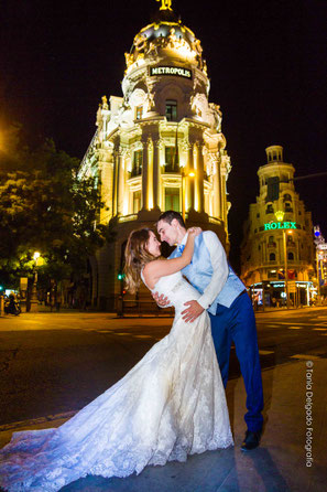 gram via, madrid, postboda, novios, boda, edificio metropolis