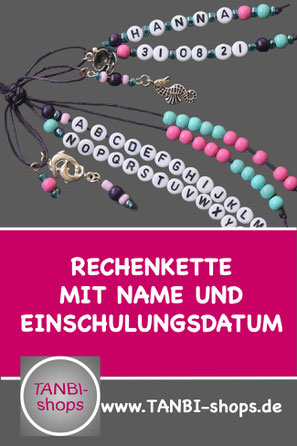 Geschenkidee zur Einschulung, Schulbeginn Geschenk, Einschulungsgeschenk Mädchen, Rechenkette Mädchen, Rechenkette mit Name, Rechenkette mit Einschulungsdatum, Schultütenfüllung Mädchen, Zuckertütenfüllung Mädchen, Rechenhilfe Meerestiere, pink, türkis, 