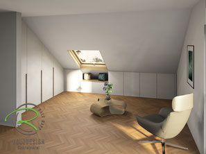 Kleiderschrank u. Einbauschrank unter Dachschräge in weiß u. Eiche mit kleiner Sitznische von Schreinerei Holzdesign Ralf Rapp in Geisingen