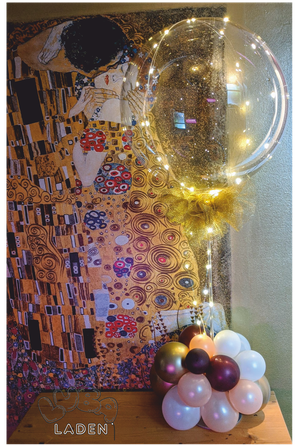 Glitzerballon mit LED Lichterkette mit Ballonfuß