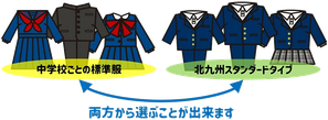 「中学校ごとに定められた標準服」と「北九州スタンダードタイプ」の両方から選ぶことができます