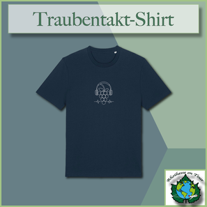Traubentakt Wein-Shirt aus Rheinhessen mit Trauben-Kopfhörer-Motiv – T-Shirt für Weinliebhaber und Musikfans