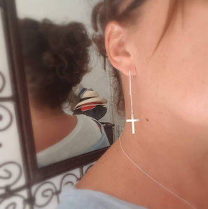 eve boucles d'oreilles argent croix asymétriques fait main bassin d'arcachon