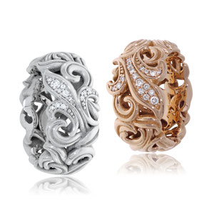 Rotgold und Weissgold Schmuckringe mit Brillanten aus der Lilly Rose Kollektion der Goldschmiede OBSESSION in Zürich und Wetzikon.