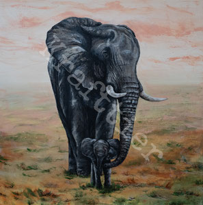 Krafttier Elefant Seelenkunst Seelentier Savanne Elefantenkuh mit Kalb