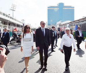 Il Presidente della Repubblica Ilham Aliyev,la Frist Lady Mehriban Aliyeva e il Patron della Formula 1 Bernie Ecclestone