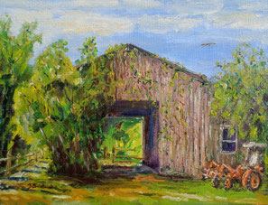 Last Bulls Drive Thru, Oil, 9x12, $300