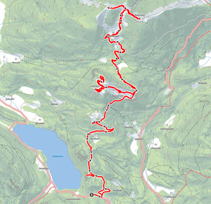 Hoheneck, Breitenberg Ostgipfel, Breitenberg Westgipfel, Attersee, Schwarzensee, Naureralm, Hoheneckalm, Breitenbergalm
