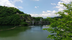 緑と青い水の大門ダムと清里湖