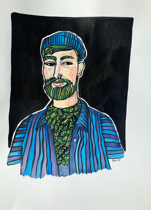 Leo, A4, Tusch und Acryl auf Aquarellpapier