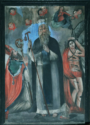 Calcatoggio (Région Ajaccio) - St Antoine abbé entouré de St Nicolas et de St Sébastien