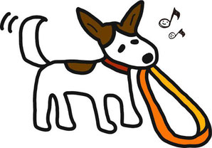 オレンジのたすきを咥えた犬のイラスト