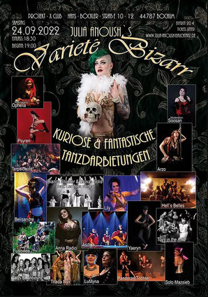 variete bizarr bochum von julia anoush bauchtanz flyer fuer den 24.09.2022 im projekt-x club
