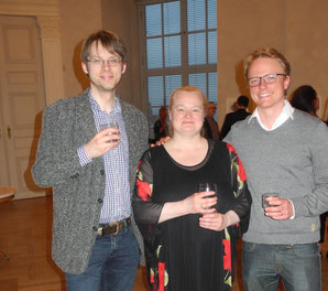 Sonja Korkeala nach dem Konzert mit den Komponisten Alexander Muno und Stefan Johannes Hanke. Foto: Ludwig Weigel