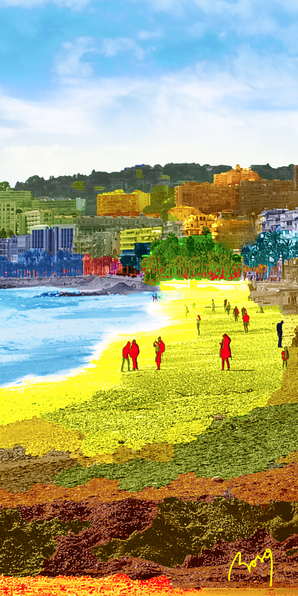 Plage de la Promenade des Anglais, Nice. Format 60 x 120 cm, impression sur Dibond.