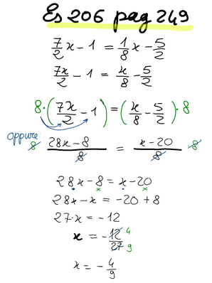 equazioni a coefficienti frazionari: es.206 pag.249